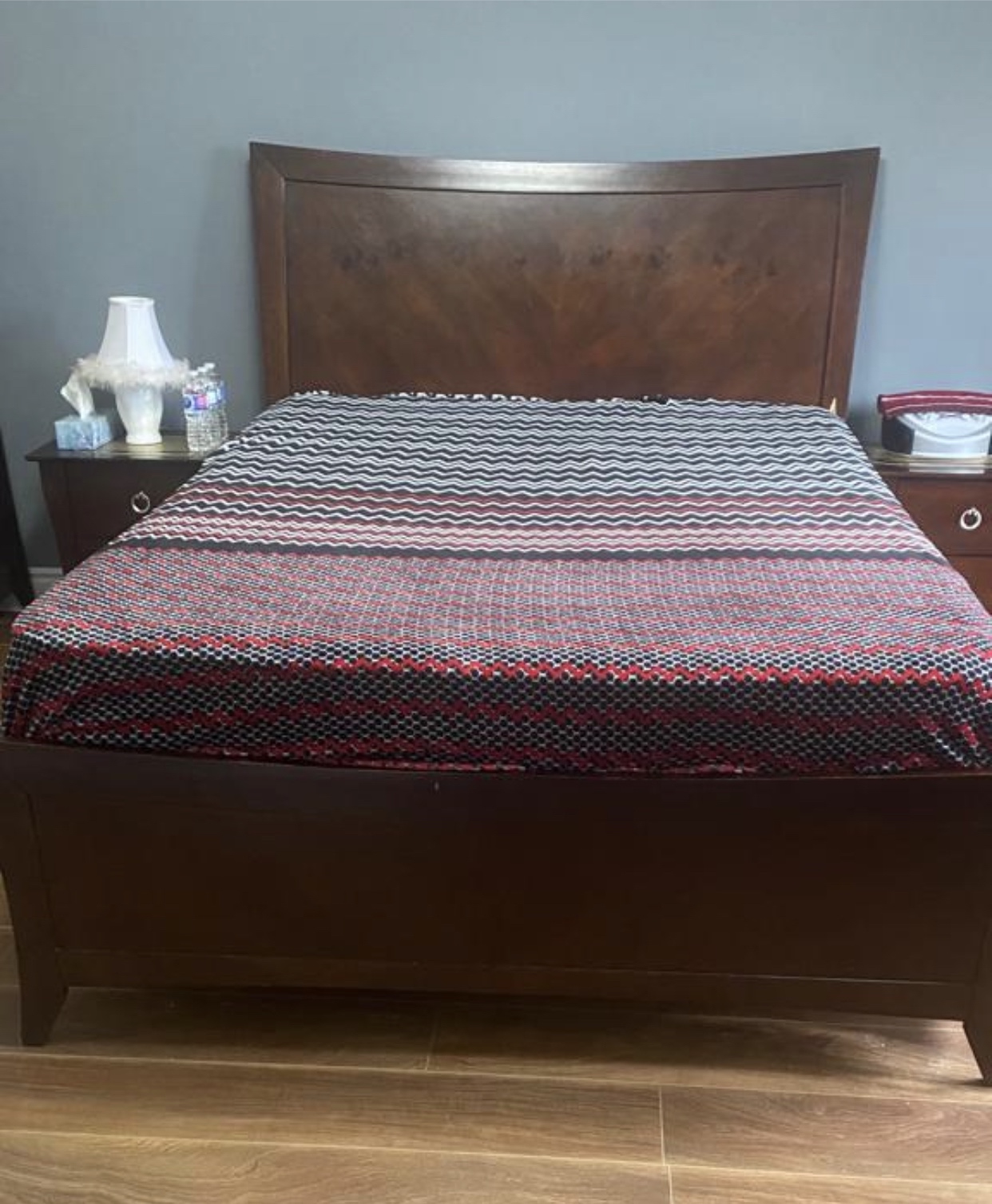 Queen bed frame for sale with two side tables