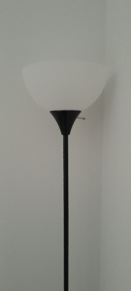 Tall black floor lamp/uplighter with white shade