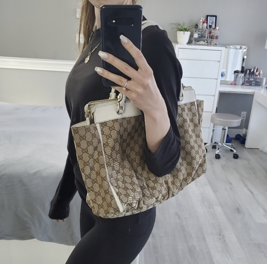 Gucci bag GG D Ring Canvas/Leather Tote (Beige/White) image indicator(9)