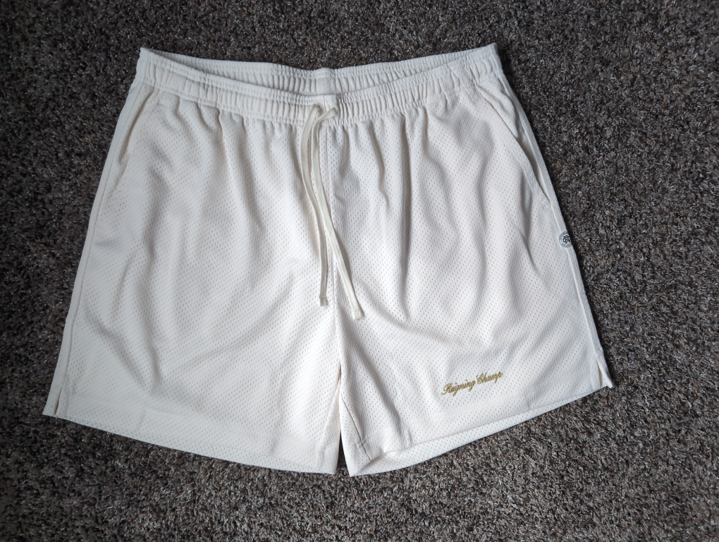 Reigning Champ script series 6" mesh shorts men