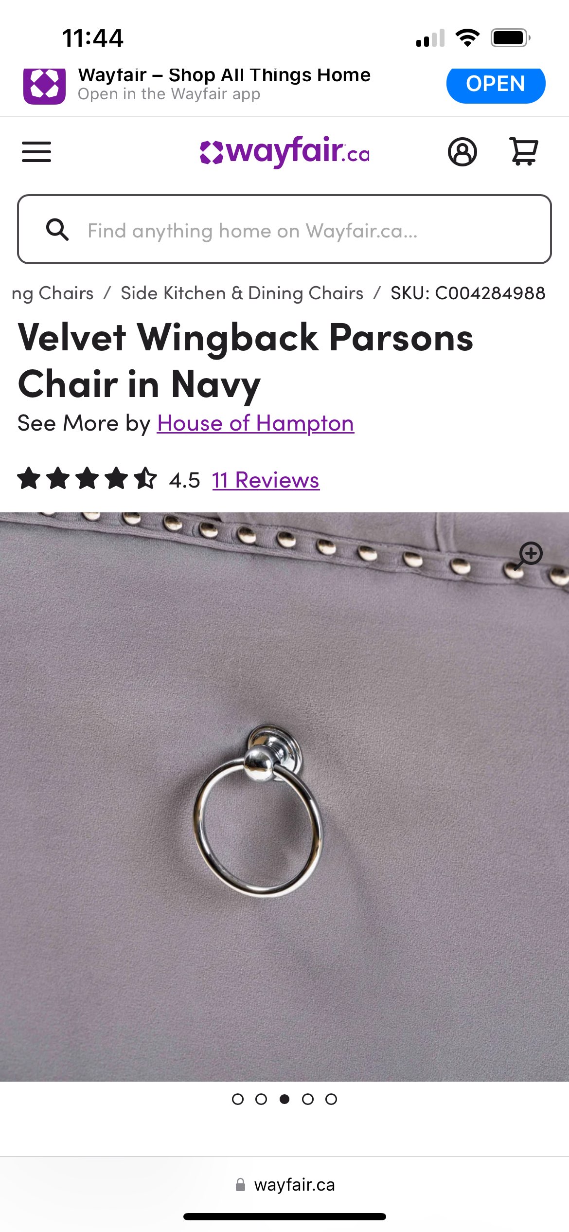 Brand New GREY Velvet Wingback Dining Accent Chair 2 available image indicator(3)