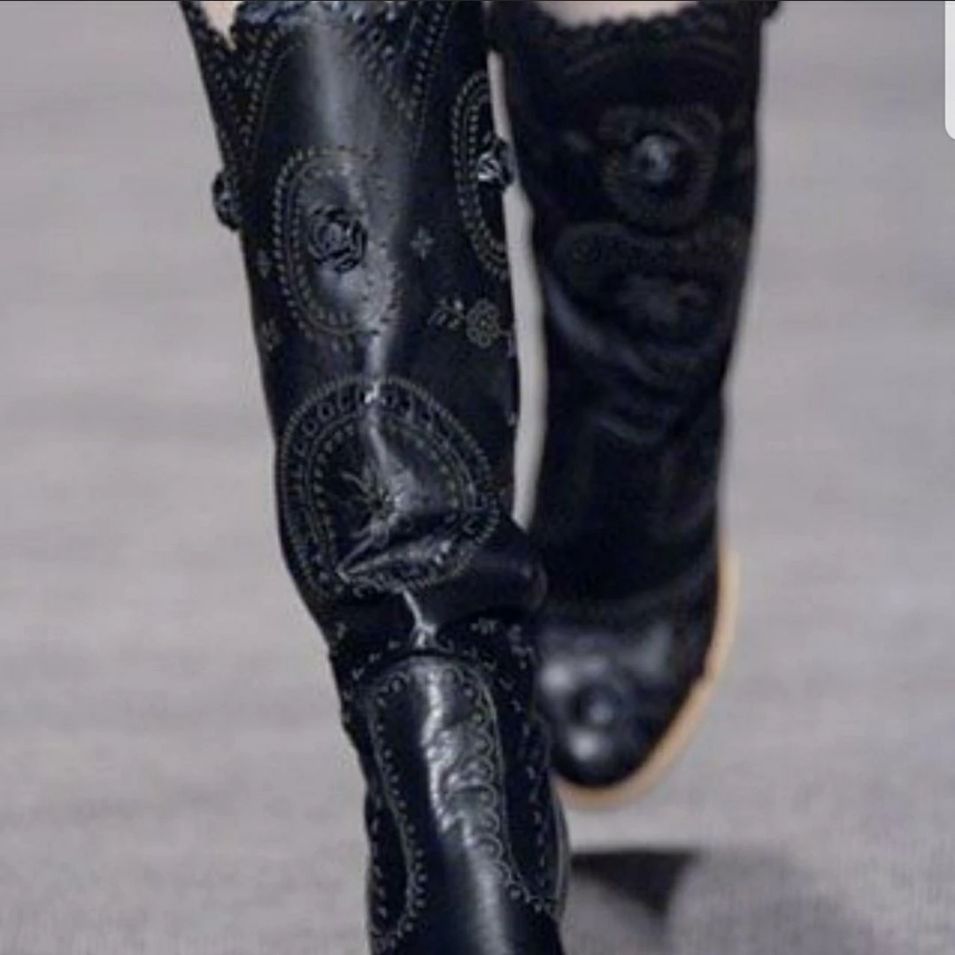 ⭐ANNA SUI White Leather Lace Cowboy Boots -Western / Boho image indicator(5)