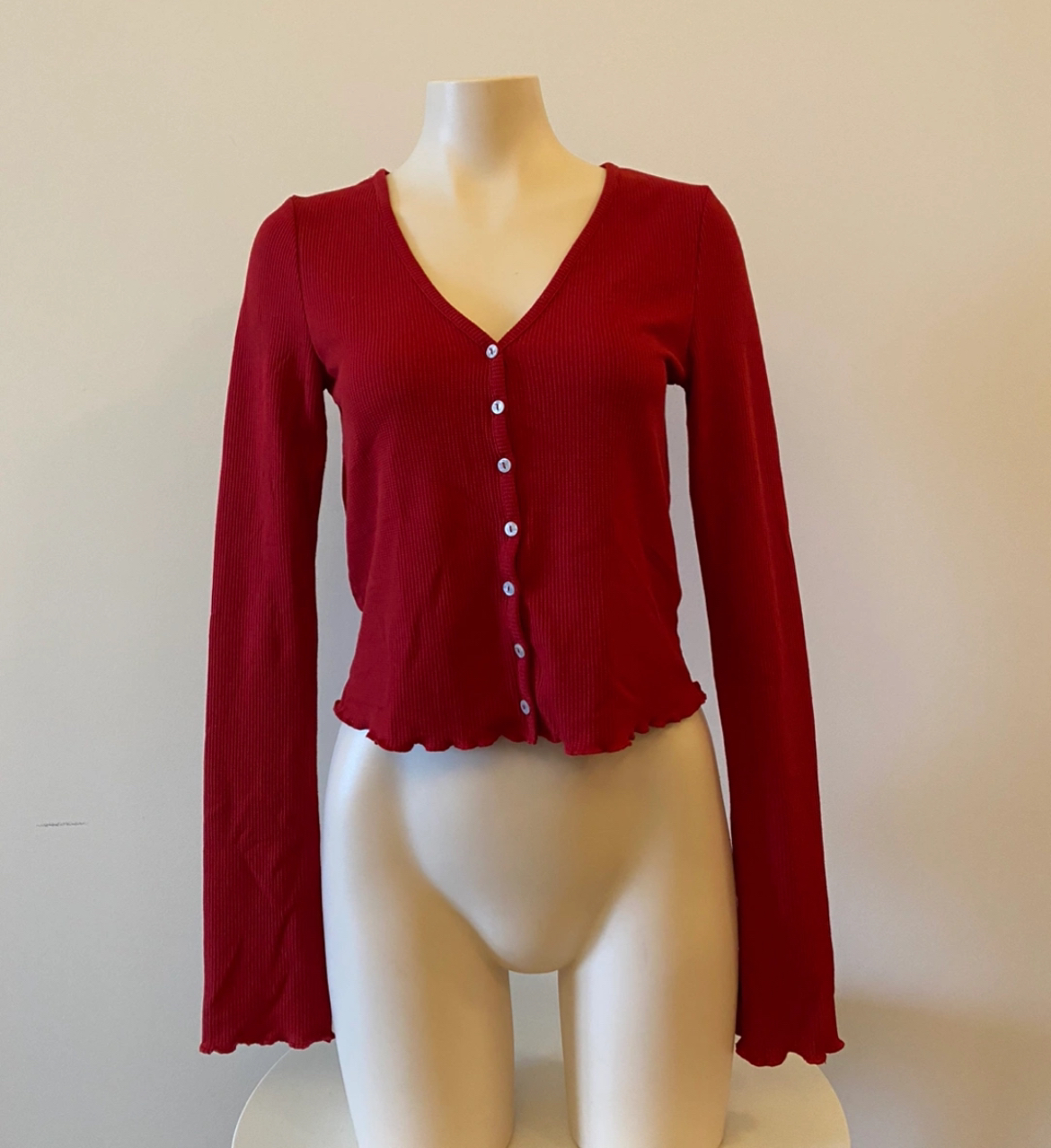 Frilly hem long sleeve lightweight cardigan thumbnail