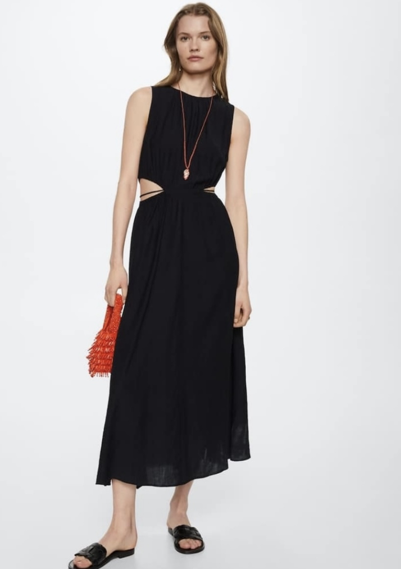 Mango Black Side Cut Maxi Sleek Minimalist Dress