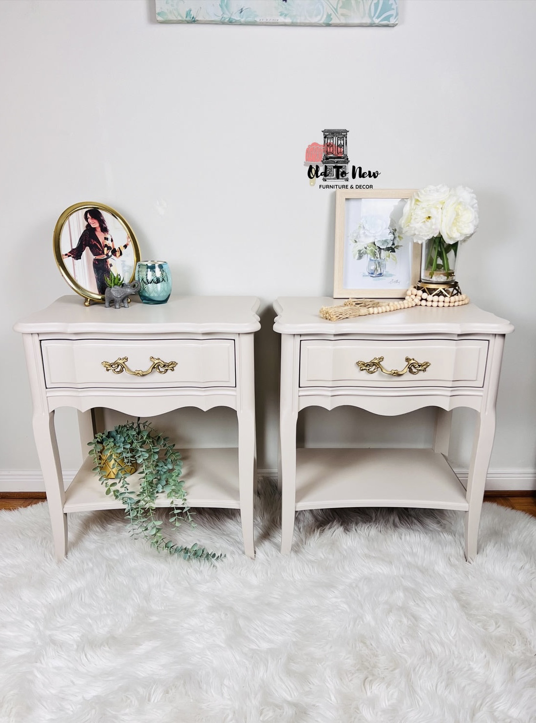 Elegant & Refinished French Provincial Beige End Tables