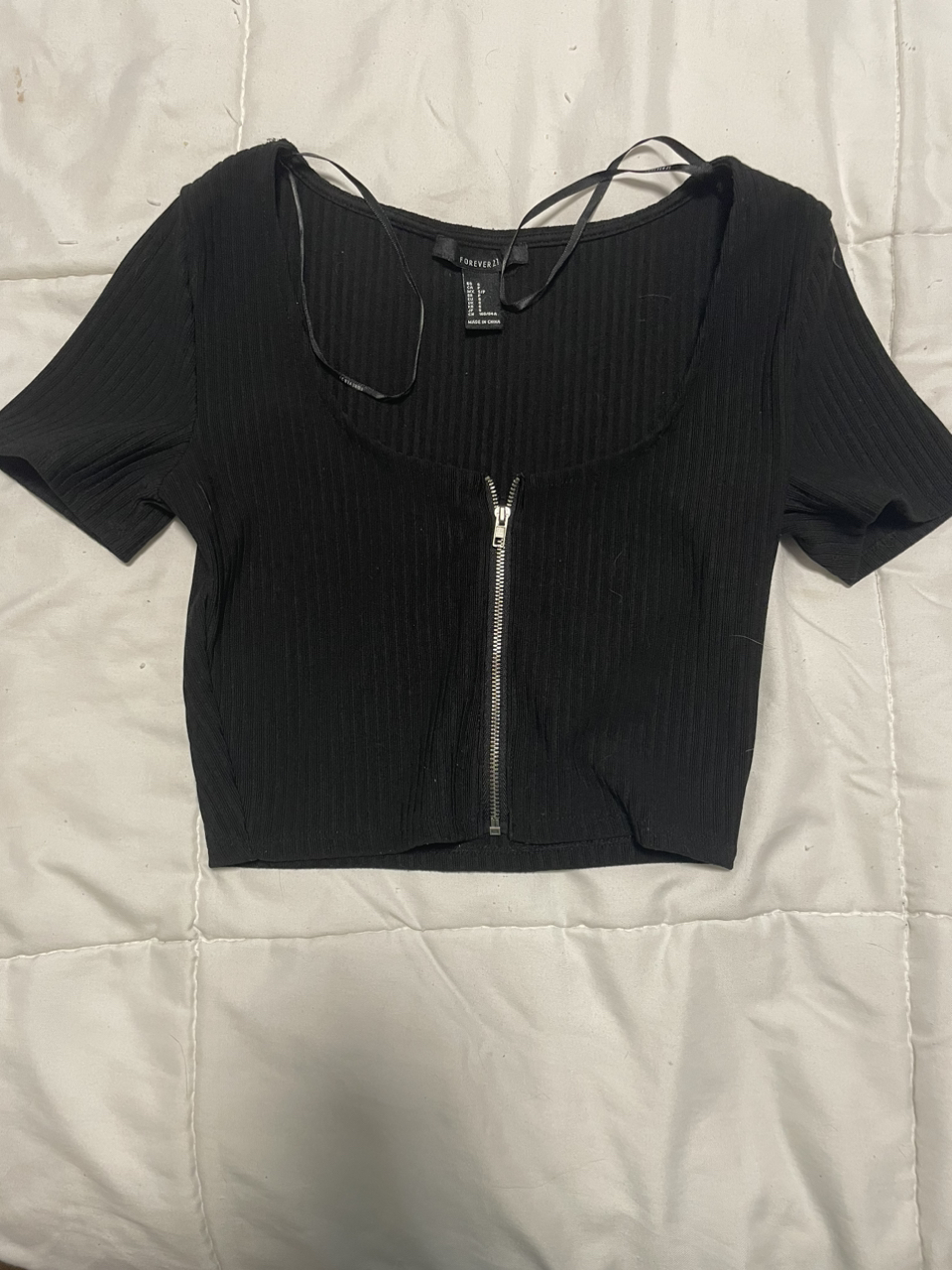 Short sleeve zip up crop top
