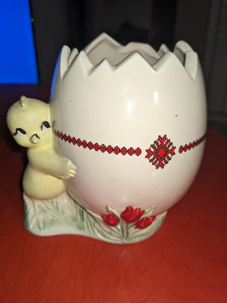 Ukrainian ceramic Easter egg and chick thumbnail