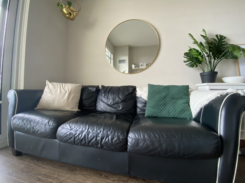 Black leather sofa