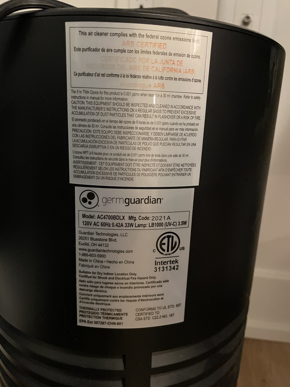 Germ Guardian AC4700BDLX Table Top Air Purifier with HEPA Filter image indicator(2)