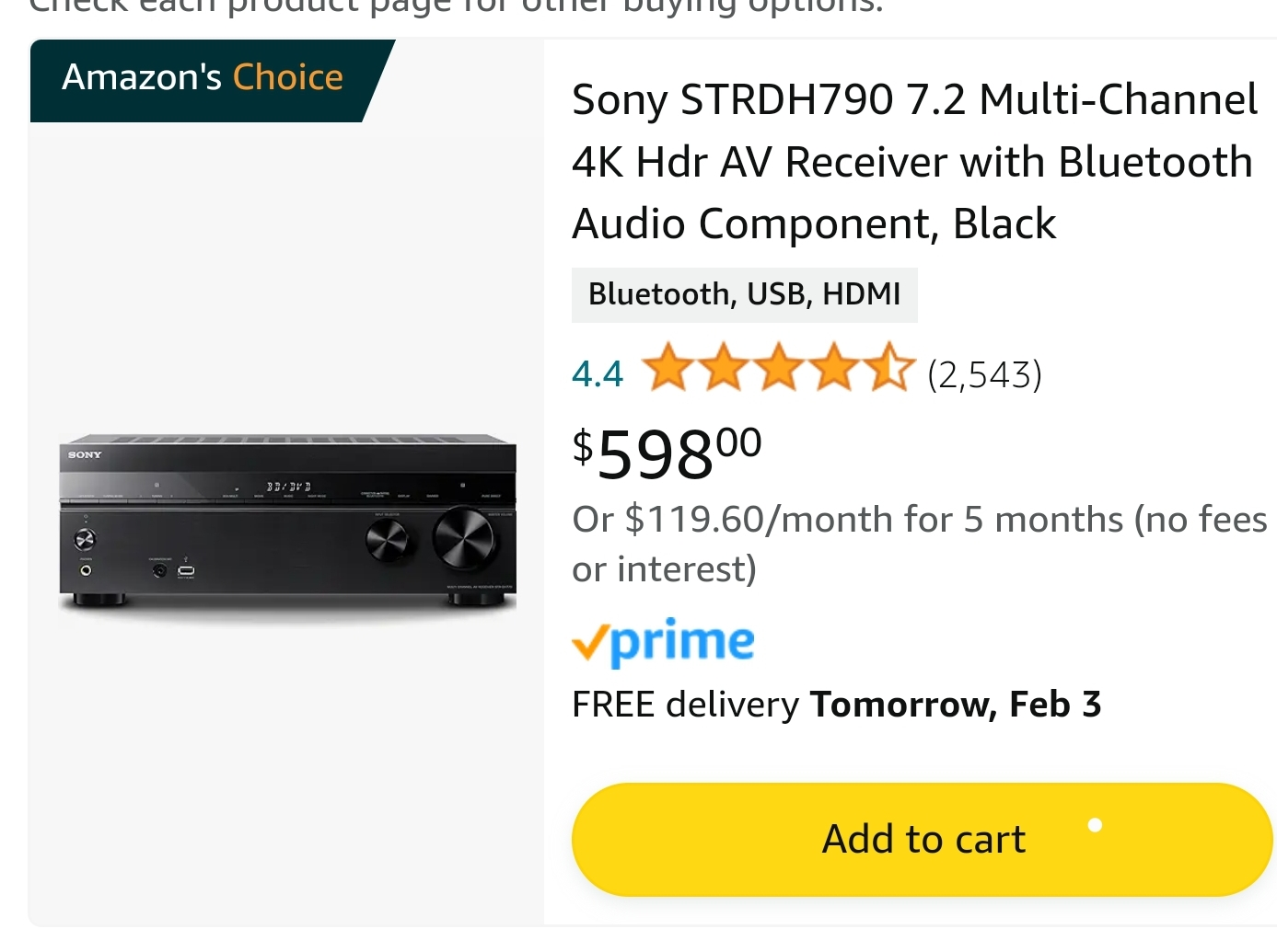 SONY STRDH790 - 7.2ch Home Theatre AV Receiver - photo 2