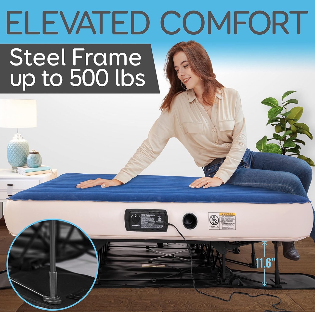 EZ Queen Air Mattress with Frame, Self-Inflate Air Bed image indicator(10)