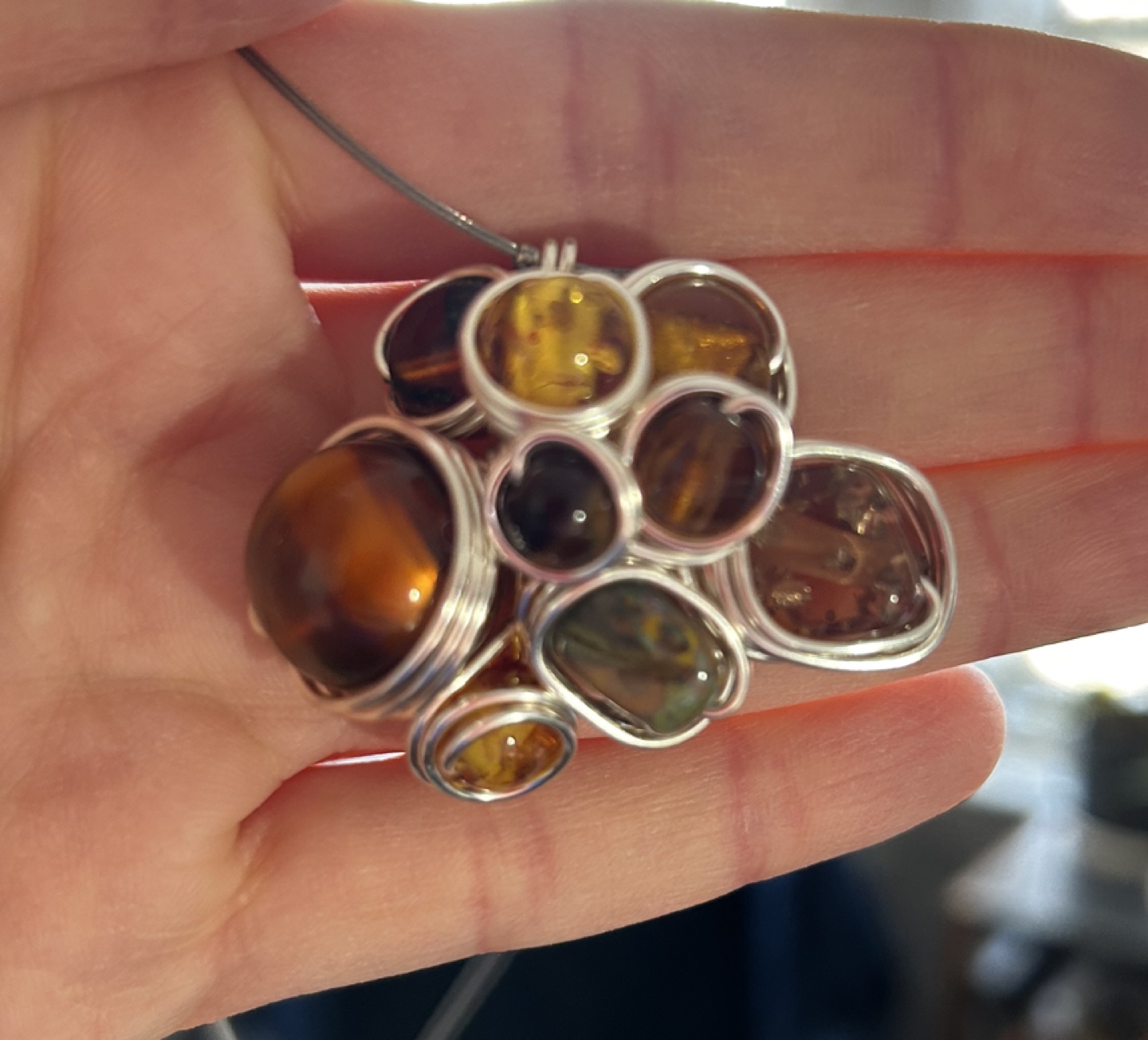 Tiger’s Eye/amber/agate pendant on sterling silver necklace image indicator(2)