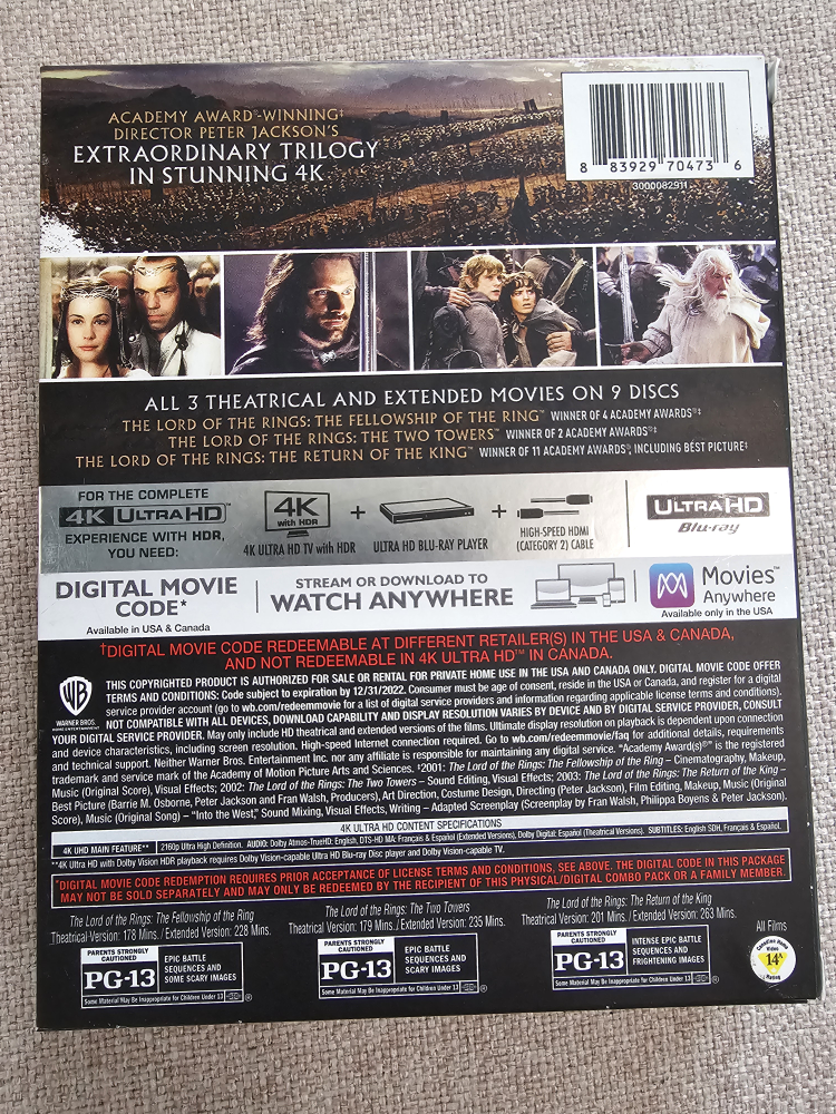 Lord of the Rings Trilogy 4K UHD extended edition box set - photo 2