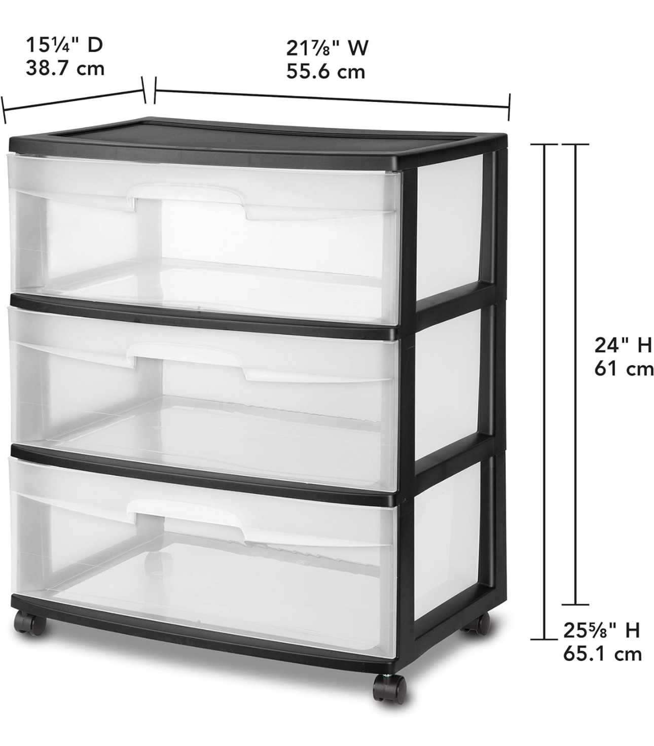 Sterilite Wide 3 Drawer Black Cart, 1 unit - photo 3