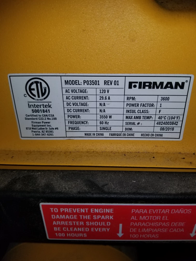 Firman 3550 Gas Generator - photo 4