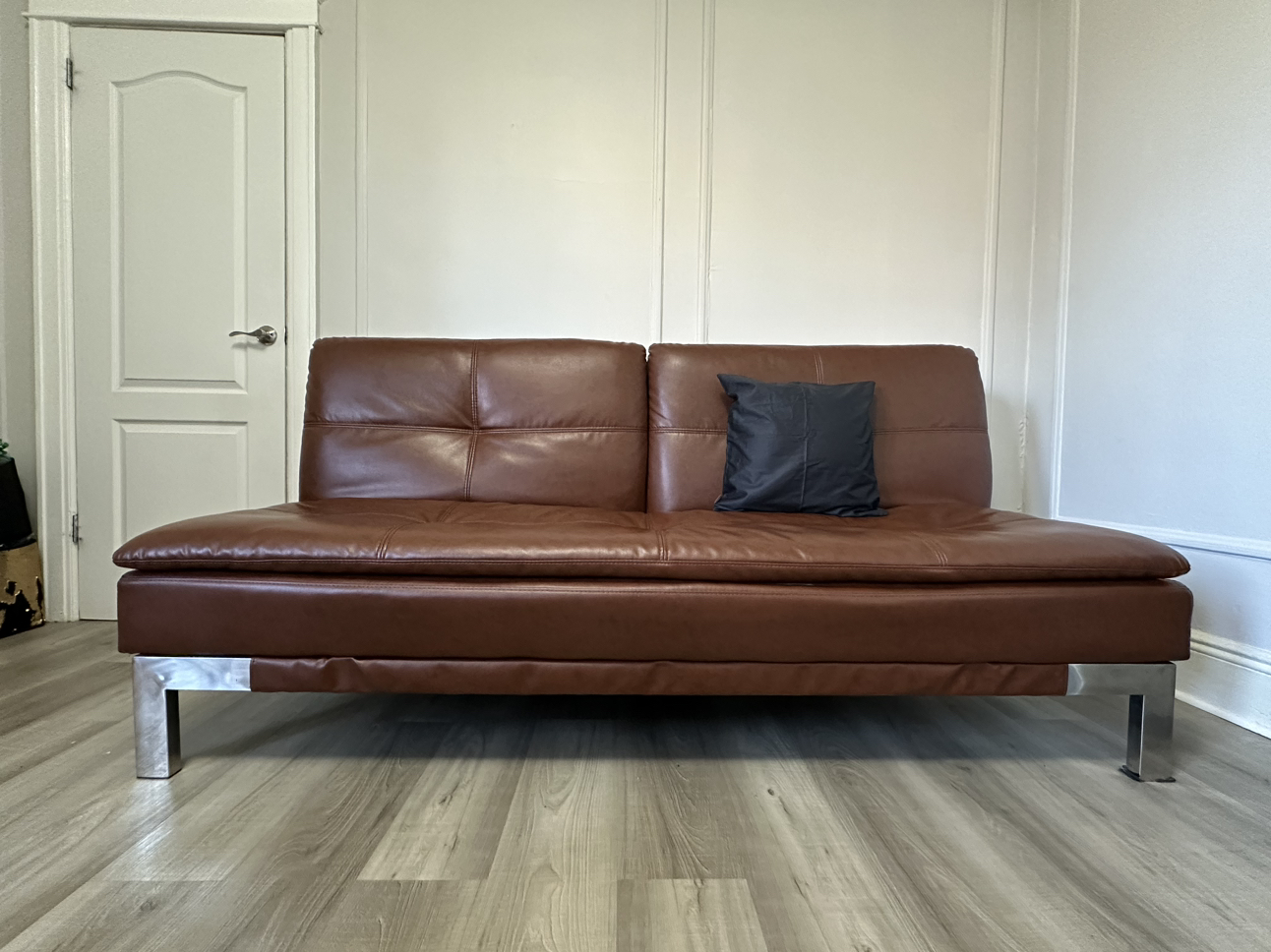 Moving sale: Brown Faux Leather Futon Convertible Sofa - photo 2