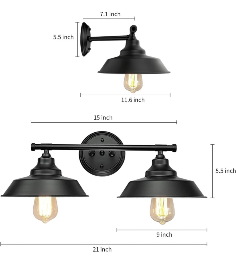 Matte, black vanity, two light farmhouse, light fixture - photo 3
