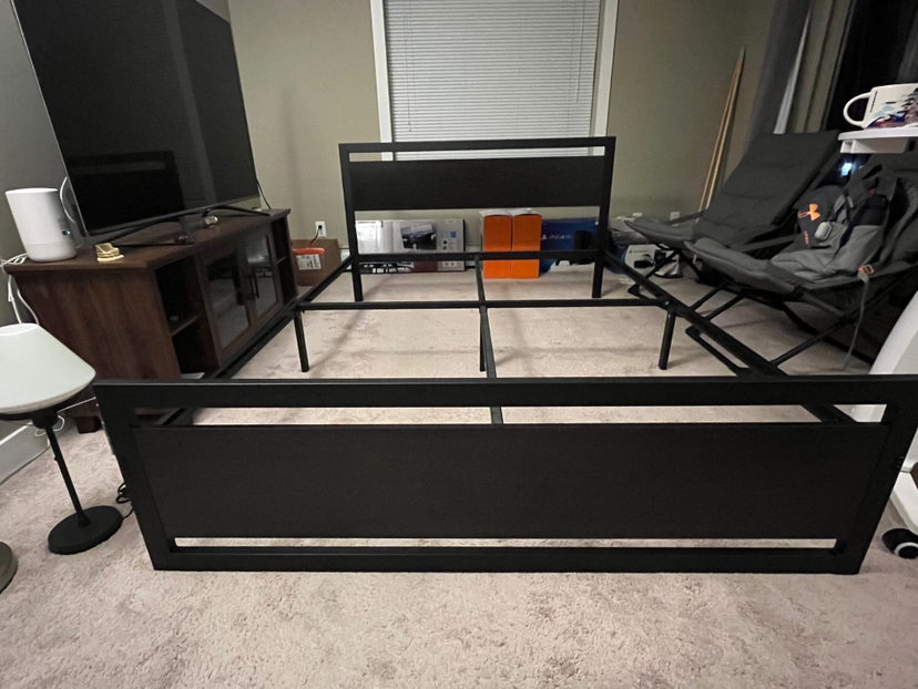 Queen Wood and Metal Bed Frame with Headboard (Black)