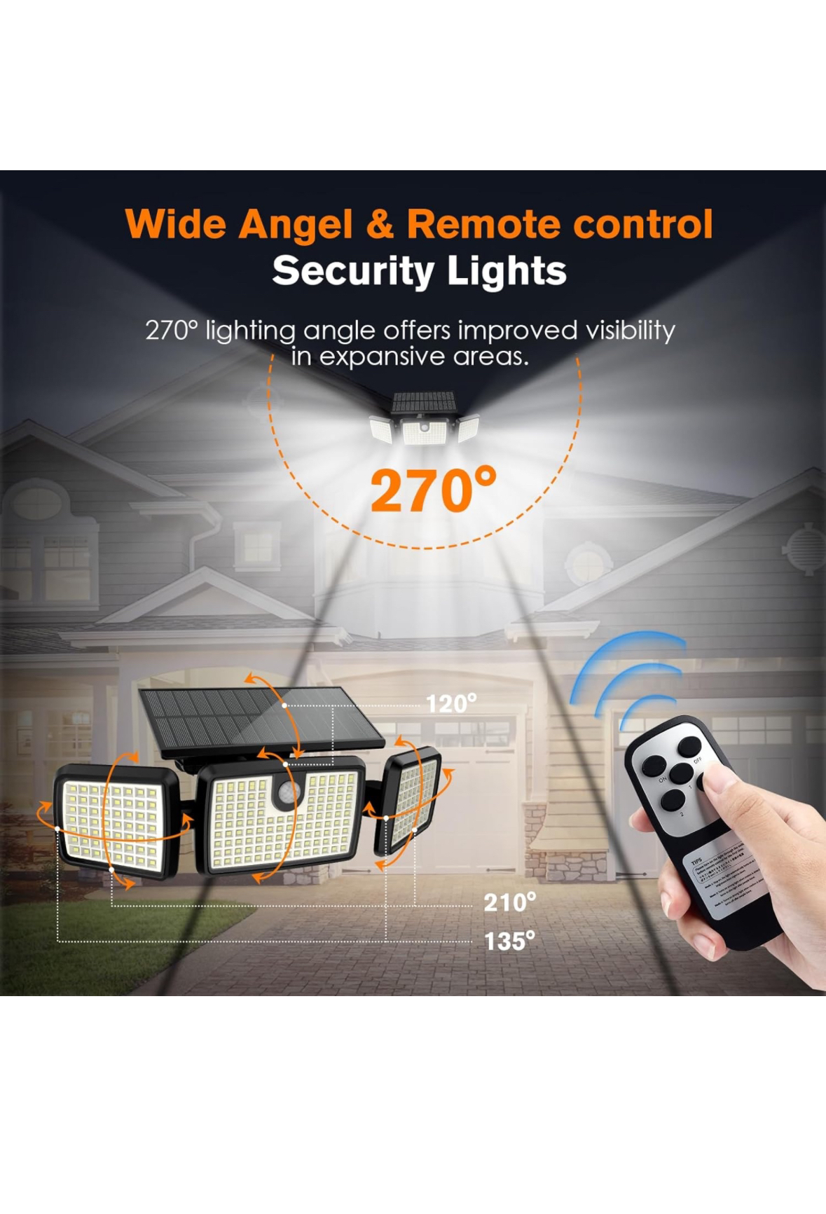 3 Head Solar Motion Lights Outdoor with 2500LM 232 LEDs High image indicator(7)