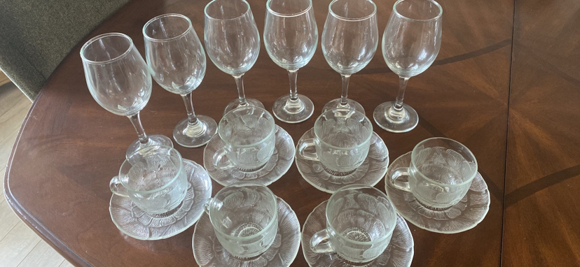 Tea cup & saucer set and wine glasses