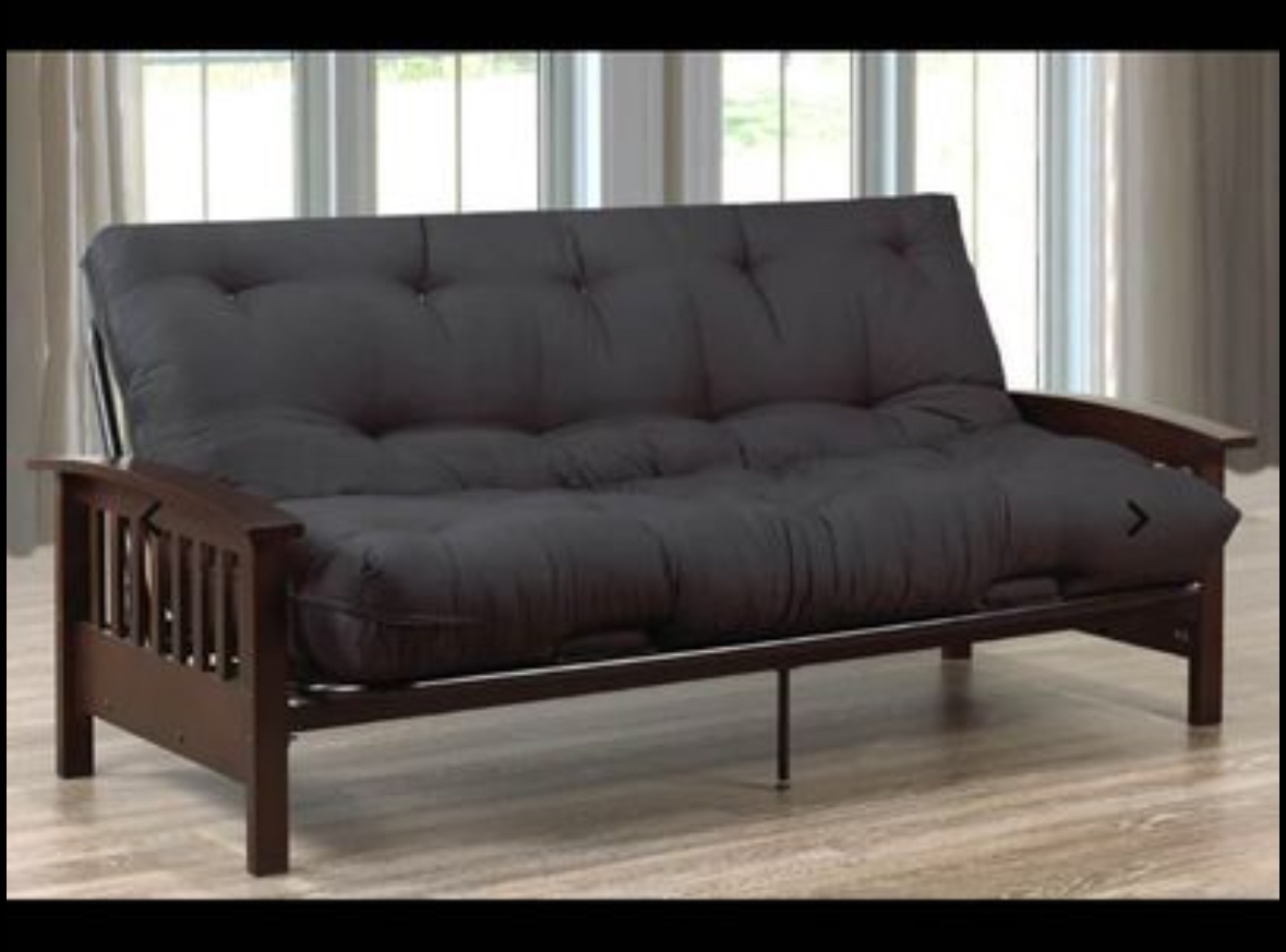 Futon Frame (Sofa Bed) + Grey 8" Deluxe Mattress