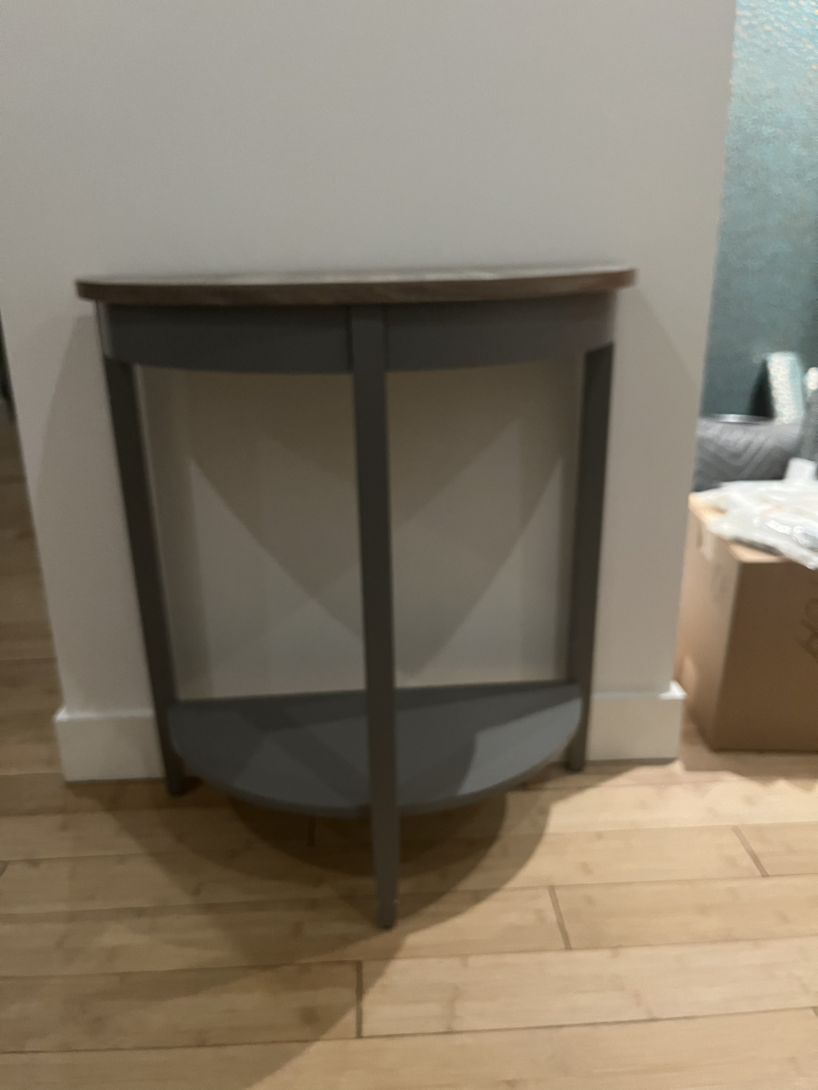 Semi Circle Console Table, Wooden Gray Side Table - photo 3