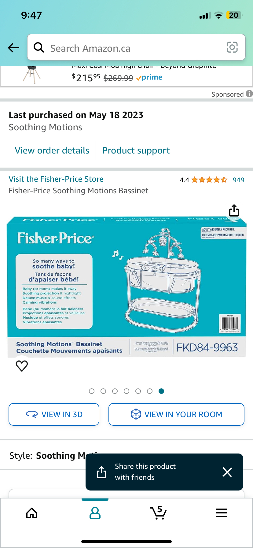 Fisher-Price Soothing Motions Bassinet - 2023, hardly used