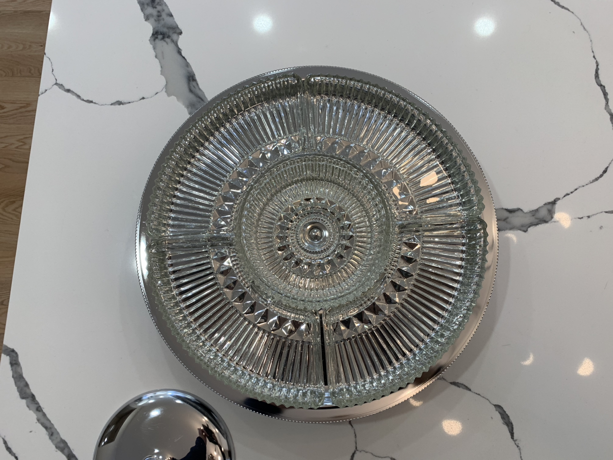 Kromex Lazy Susan Chrome & Glass Round Relish Tray image indicator(6)
