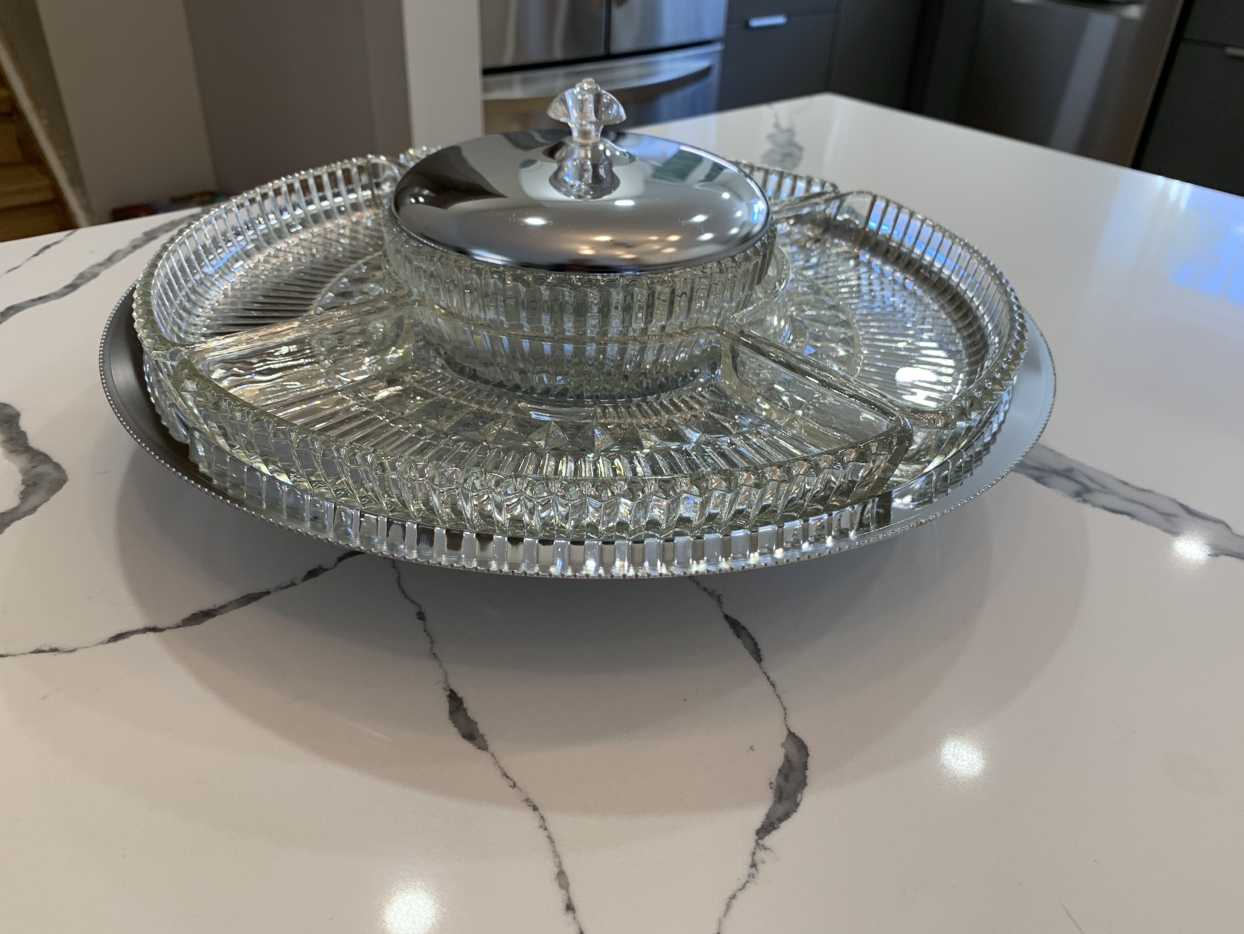 Kromex Lazy Susan Chrome & Glass Round Relish Tray image indicator(10)