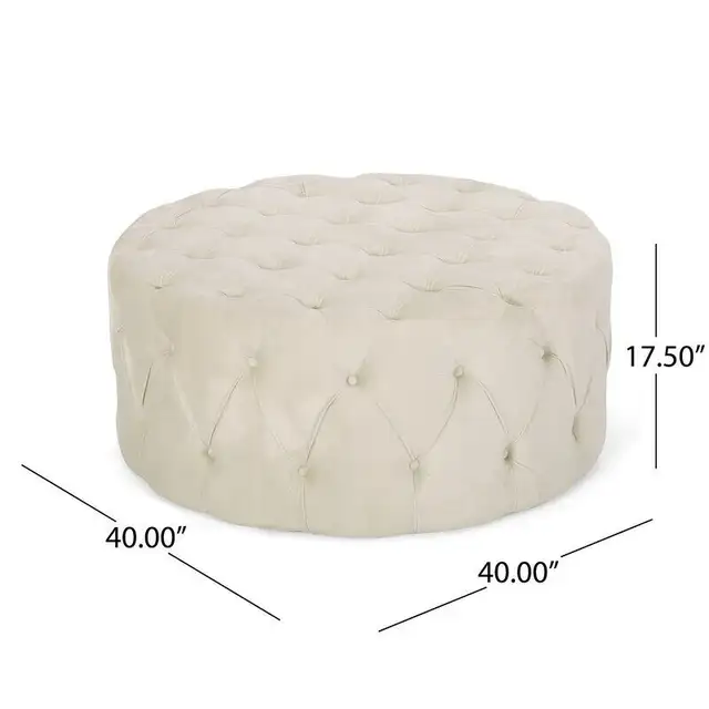 Brand New Cream Colour Velvet Round Ottoman. Still in box. $600. - photo 4