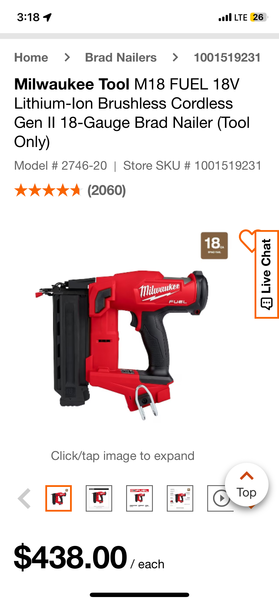 Bnib Milwaukee 18 g cordless nailer thumbnail