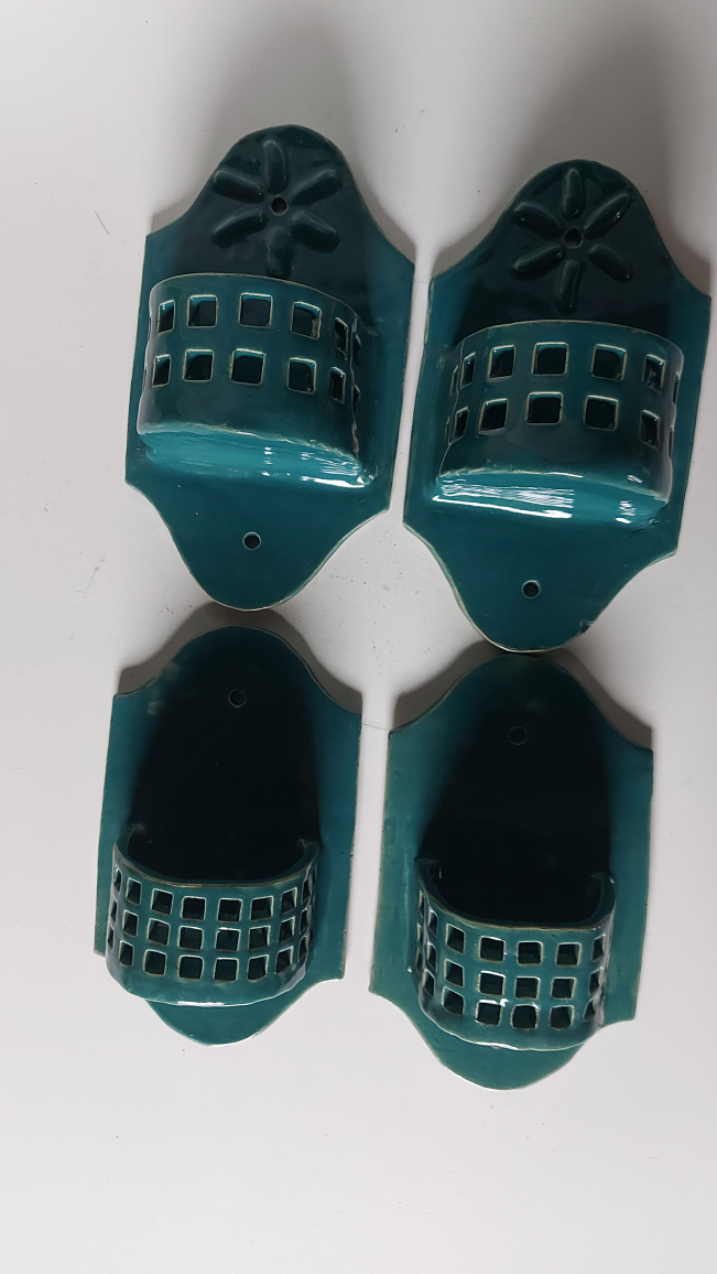 4 Handmade Vintage Ceramic Wall Sconce Candle Holders - As NEW image indicator(2)