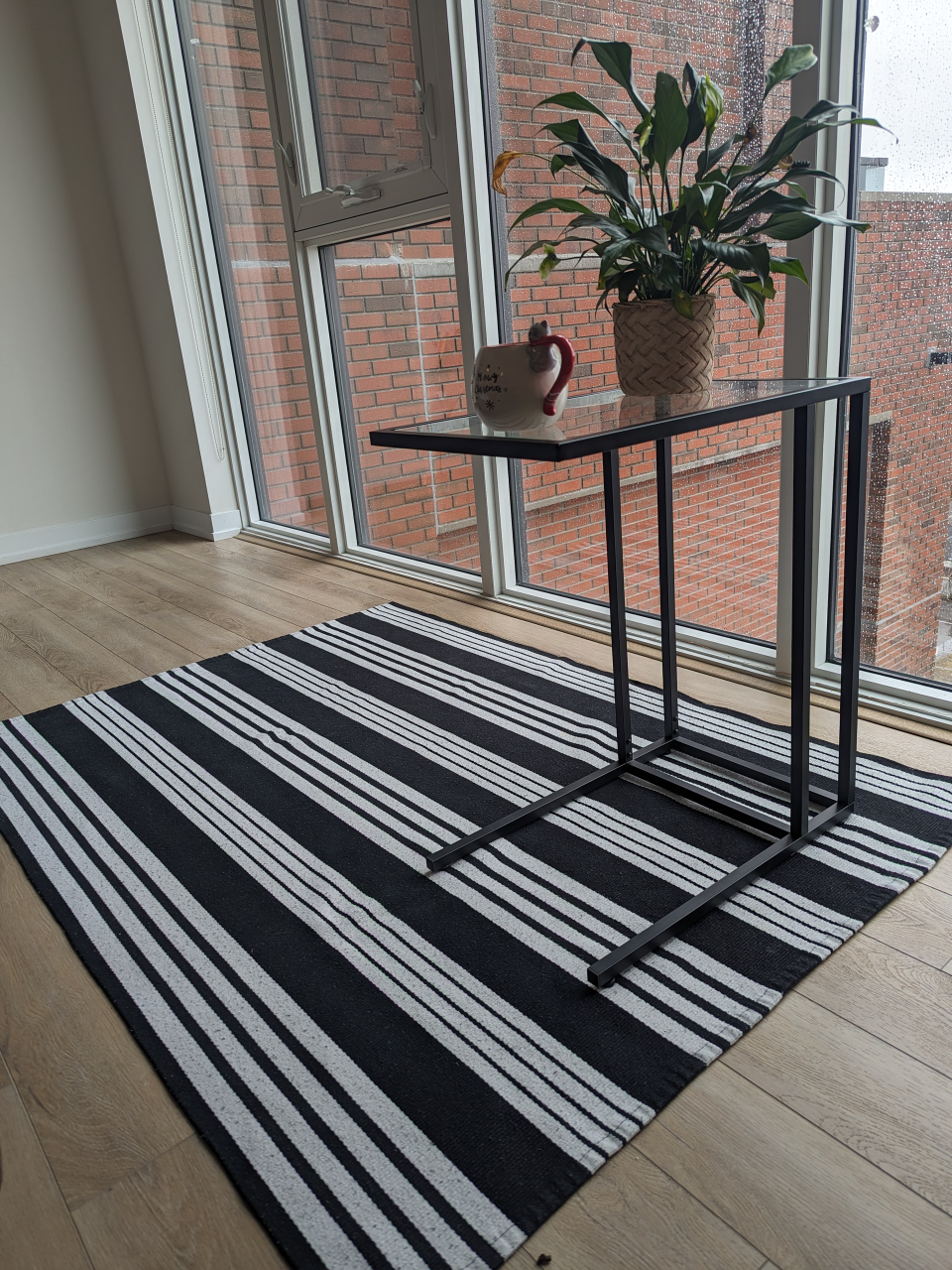 black and white striped machine washable rug in/outdoors thumbnail