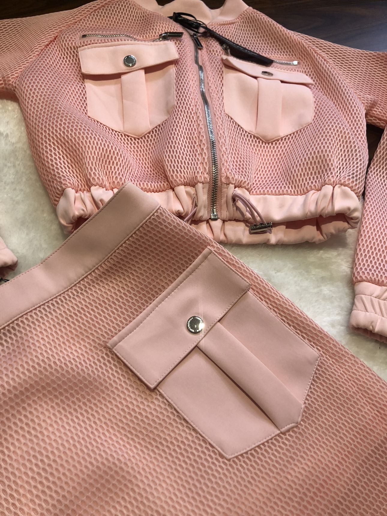 New with tags MDV set mesh Pink jacket and skirt