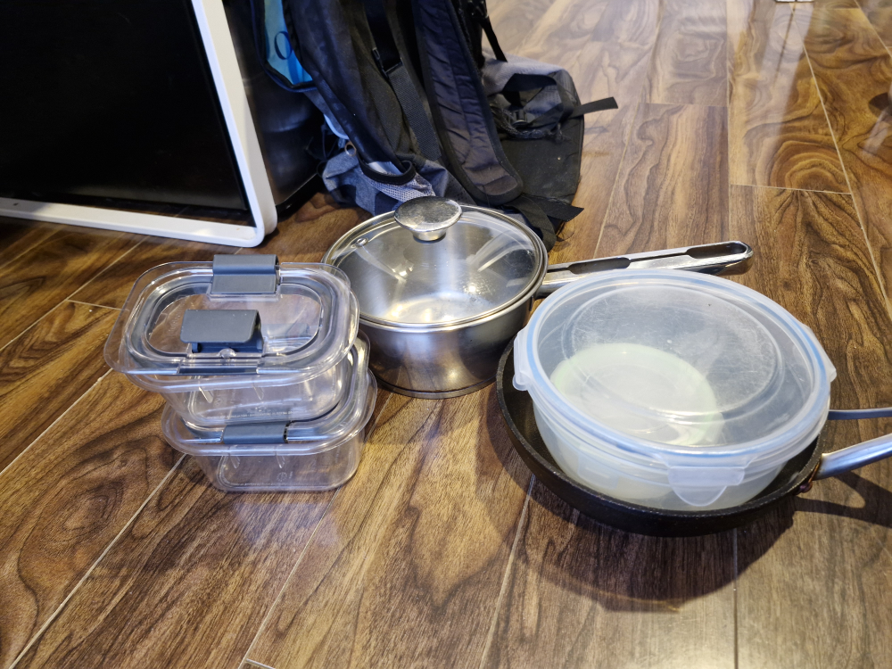 pan and plastic box