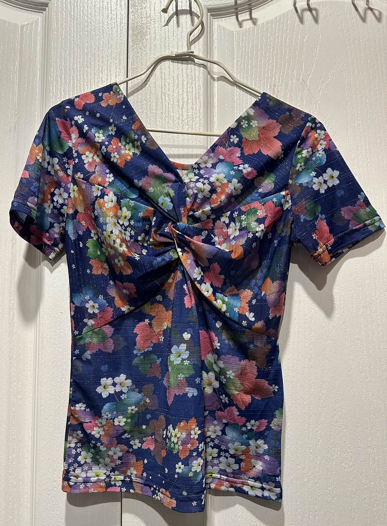 Blue with florals ladies Spring top image indicator(2)