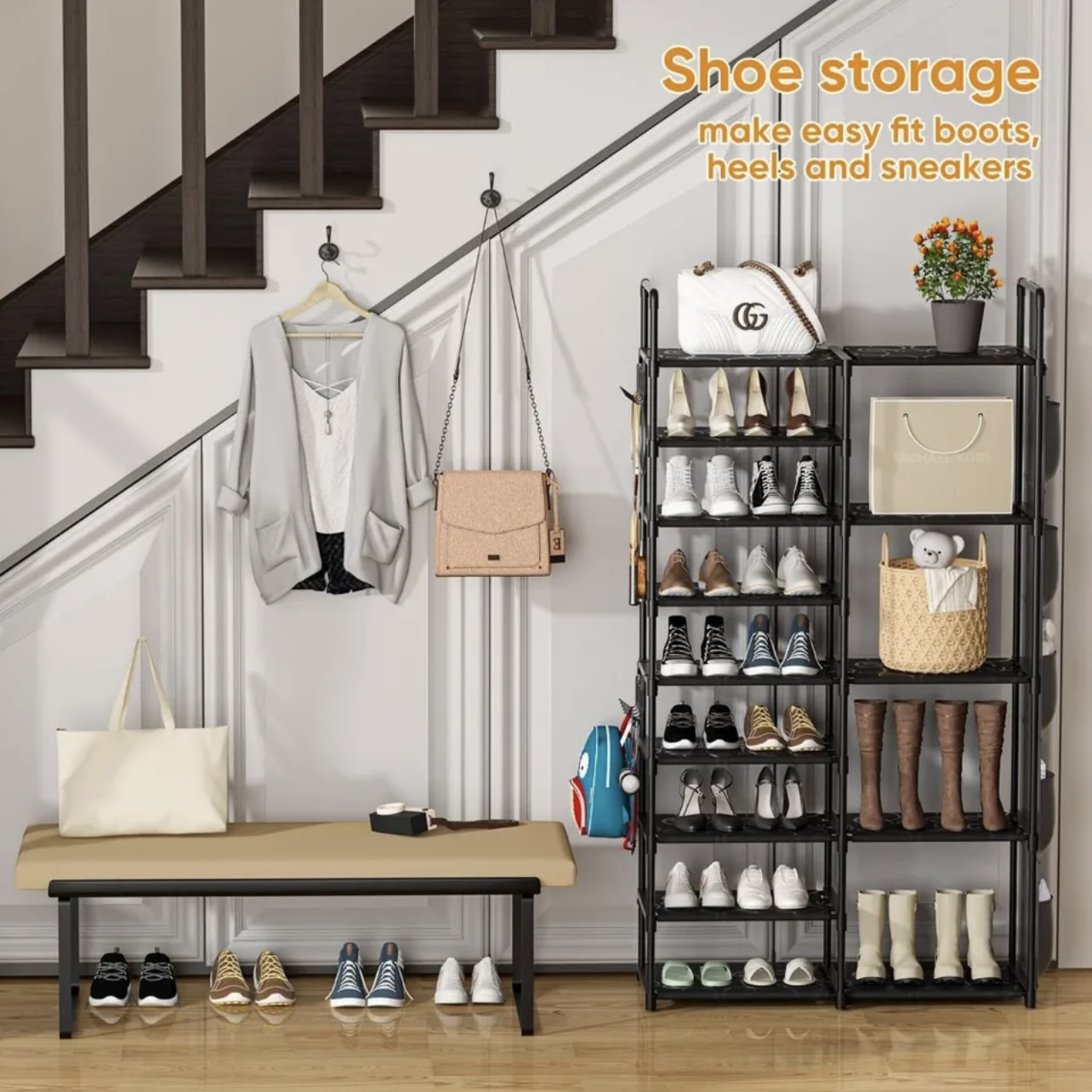 XJJX 9-Tier Shoe Rack Organizer, 28 Pairs Metal Shoe Rack - photo 4