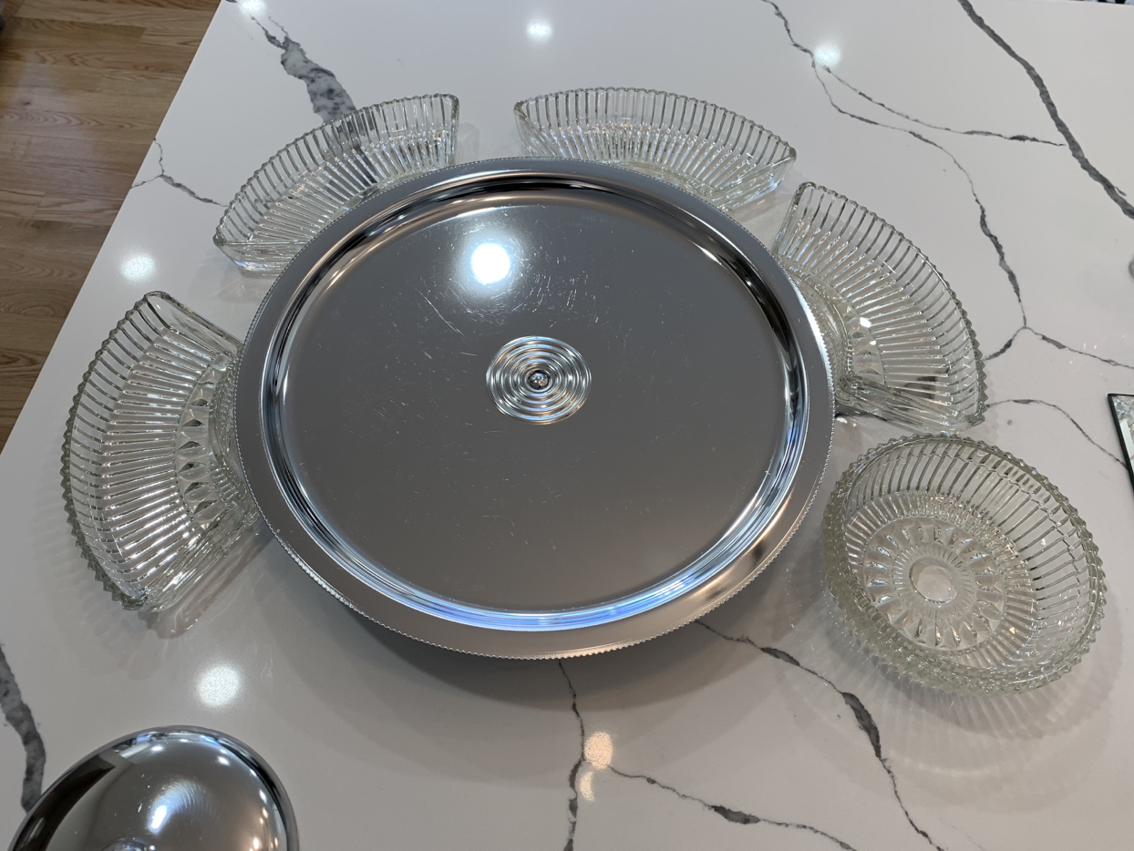 Kromex Lazy Susan Chrome & Glass Round Relish Tray image indicator(7)