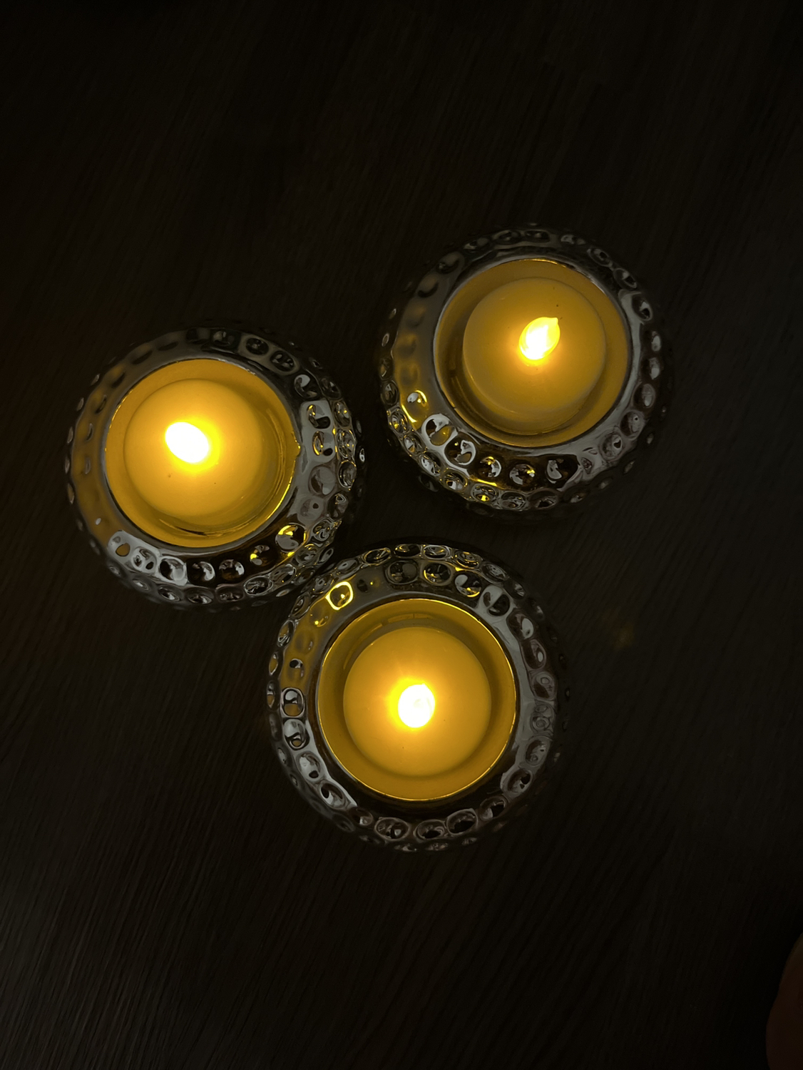 Set of 3 metallic silver tea light holders - photo 2