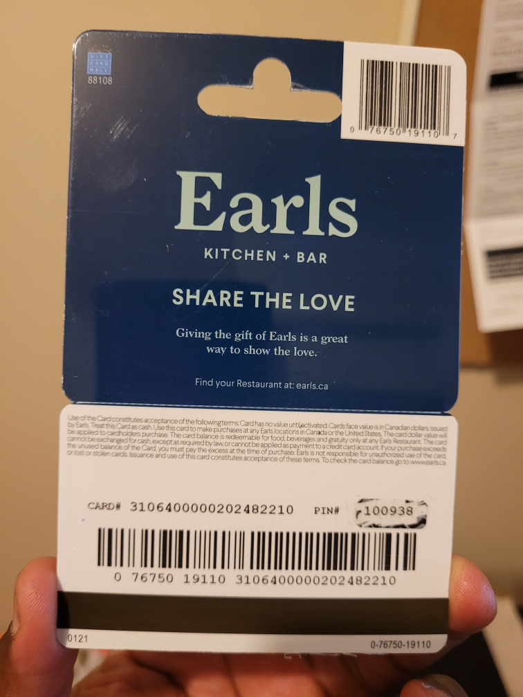 Earls Calgary Goft Card