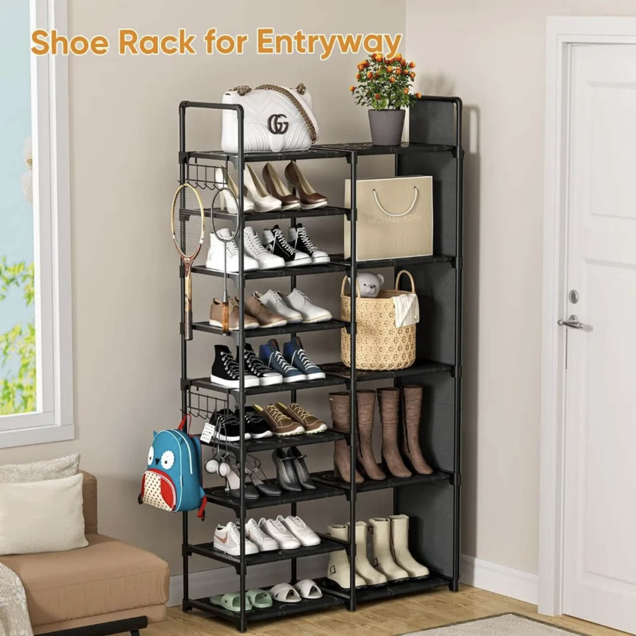 XJJX 9-Tier Shoe Rack Organizer, 28 Pairs Metal Shoe Rack - photo 3