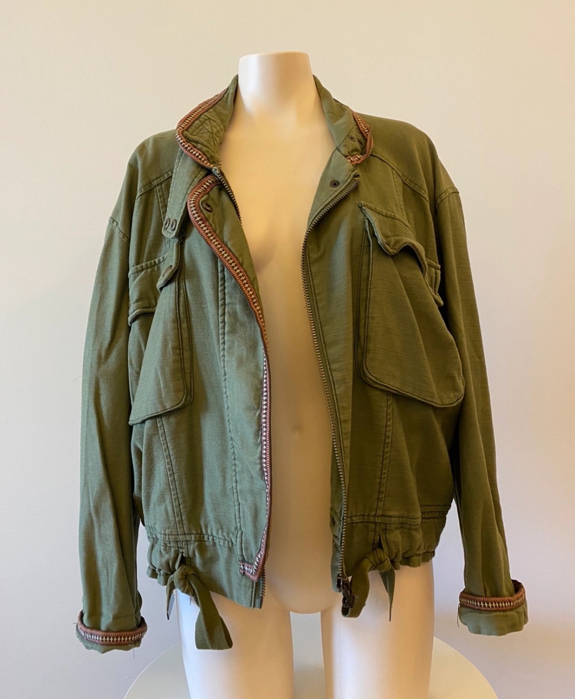 FreePeople Khaki cargo pocket bomber jacket image indicator(2)