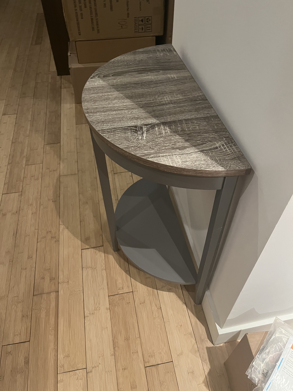 Semi Circle Console Table, Wooden Gray Side Table