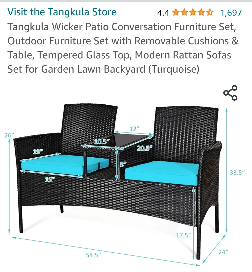 Outdoor 2 seater with middle table for patio