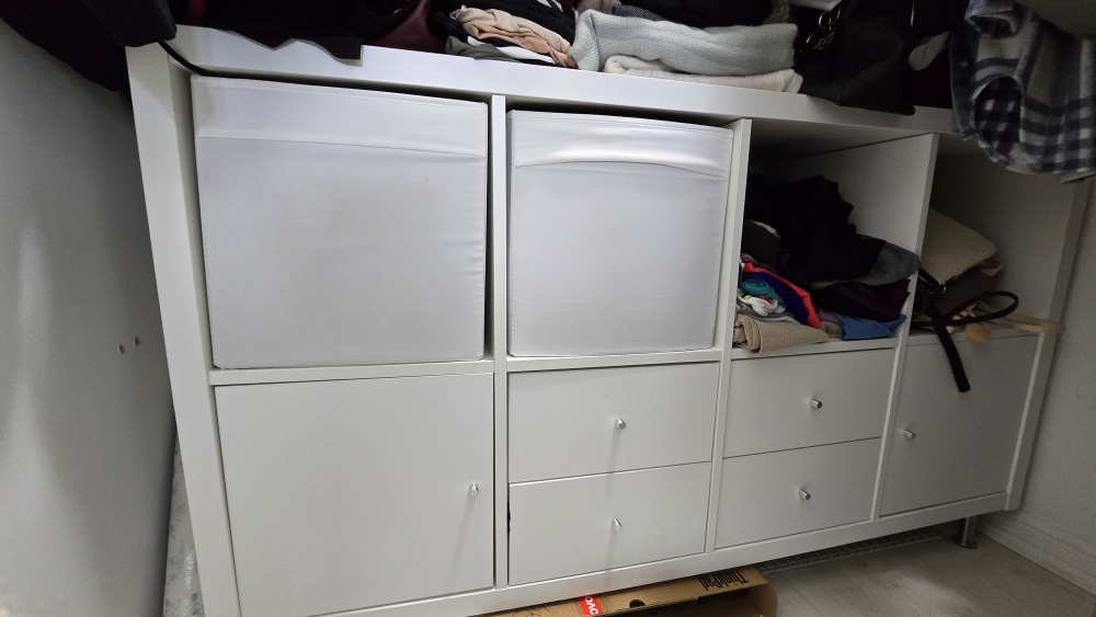 Ikea Kallax shelf with drawers, doors and legs