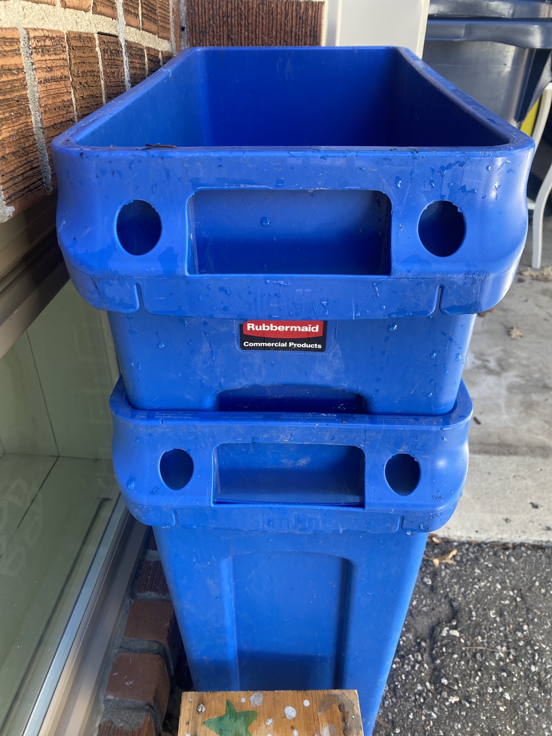 2 Rubbermaid Blue Slim Jim recycle bins - photo 2