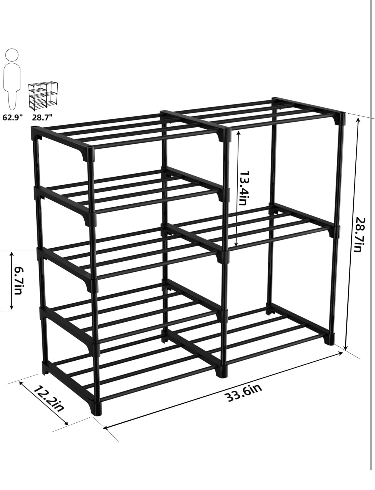 5-Tier Shoe Rack Storage for Closet, 20 Pairs Metal - photo 2