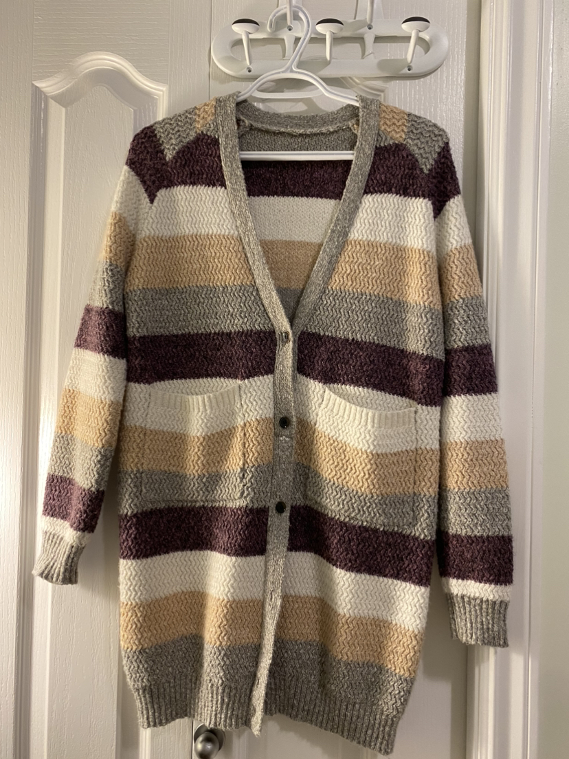 Dual Pocket Striped Pattern Wool Cardigan - photo 3