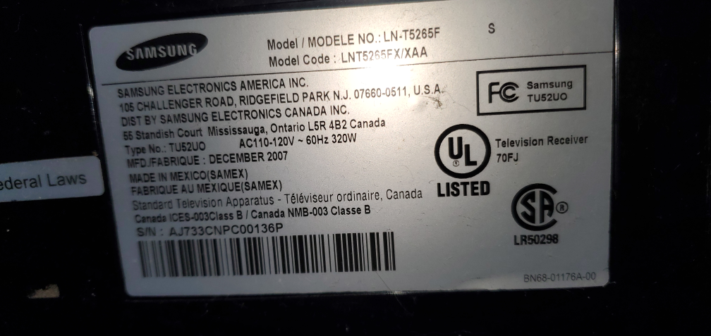 SAMSUNG LN-T5265F 52" 1080P LCD HDTV - photo 2