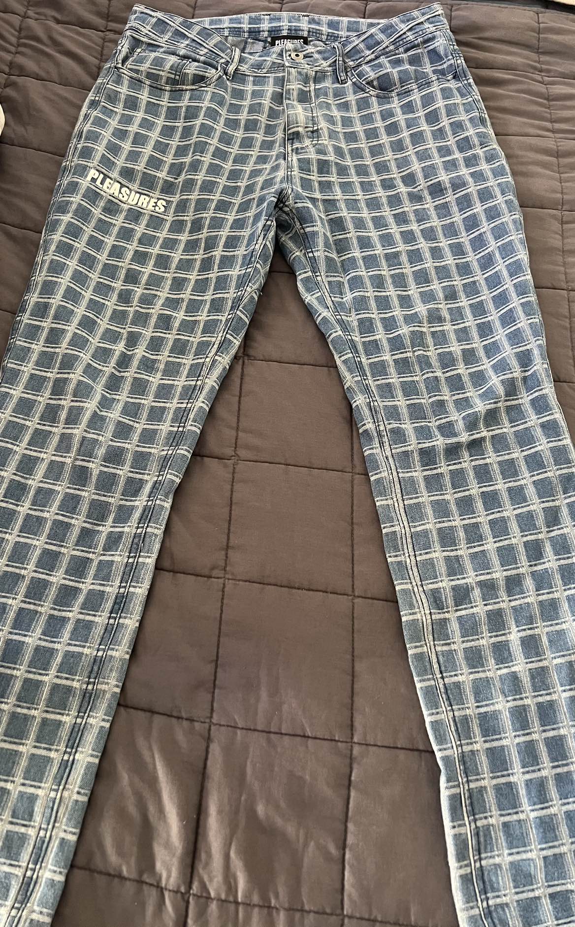 Pleasures Men’s Grid Denim Pants Size 32 thumbnail